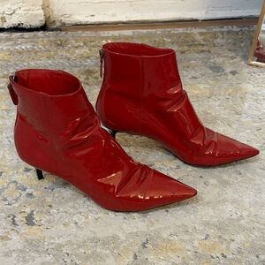 Alexandre Birman Red Patent Leather Ankle Boots
